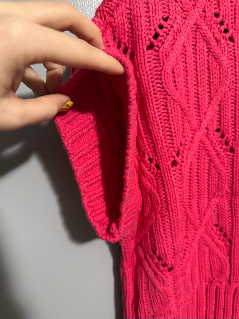 Zenana Hot Pink Open Knit Short Sleeve Sweater Top - Picture 4 of 5